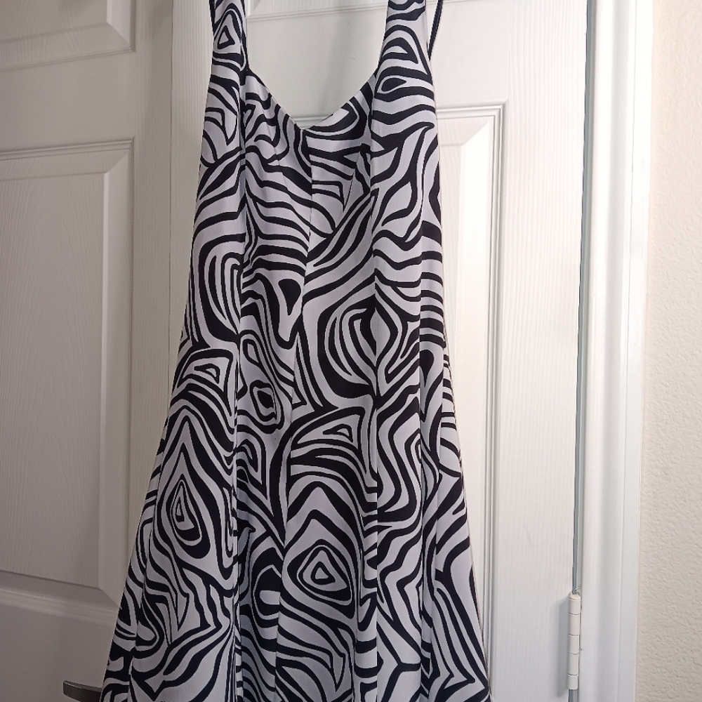 Abstract White and Black Skaters  Halter Dress Size Small